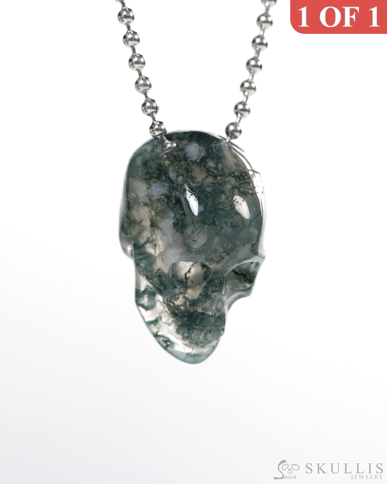 Hollow Essence - Gem Skull Pendant Necklace of Green Moss Agate Carved Hollow Skull - Y9900344 - Skull Pendants