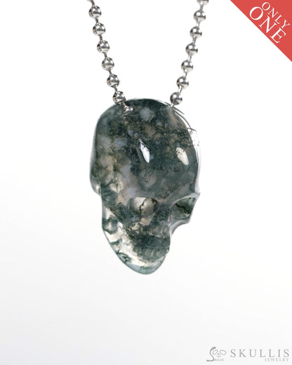Hollow Essence - Gem Skull Pendant Necklace of Green Moss Agate Carved Hollow Skull - Y9900344 - Skull Pendants