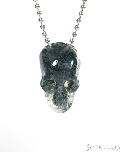 Hollow Essence - Gem Skull Pendant Necklace of Green Moss Agate Carved Hollow Skull - Y9900346 - Skull Pendants