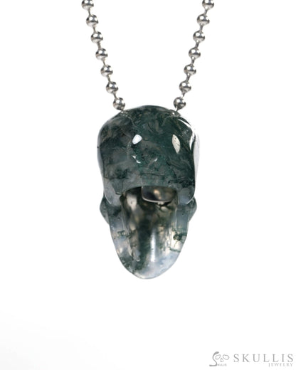 Hollow Essence - Gem Skull Pendant Necklace of Green Moss Agate Carved Hollow Skull - Y9900346 - Skull Pendants