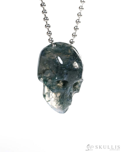 Hollow Essence - Gem Skull Pendant Necklace of Green Moss Agate Carved Hollow Skull - Y9900346 - Skull Pendants