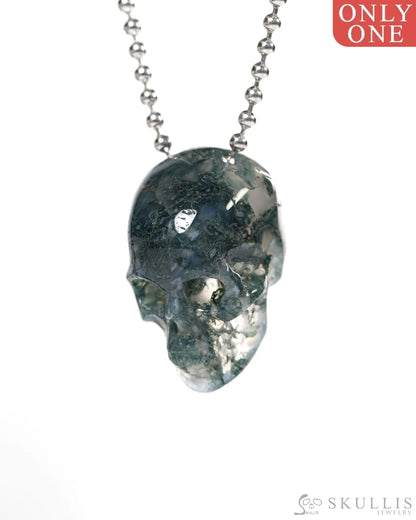 Hollow Essence - Gem Skull Pendant Necklace of Green Moss Agate Carved Hollow Skull - Y9900346 - Skull Pendants
