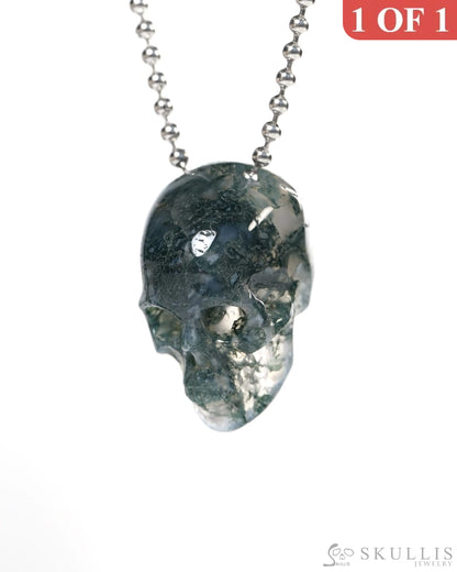 Hollow Essence - Gem Skull Pendant Necklace of Green Moss Agate Carved Hollow Skull - Y9900346 - Skull Pendants
