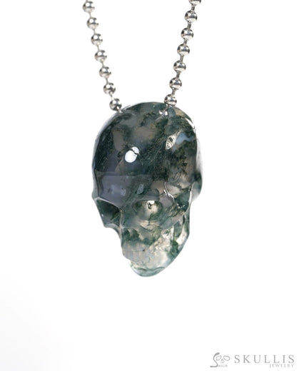 Hollow Essence - Gem Skull Pendant Necklace of Green Moss Agate Carved Hollow Skull - Y9900347 - Skull Pendants