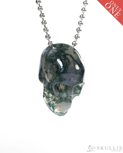 Hollow Essence - Gem Skull Pendant Necklace of Green Moss Agate Carved Hollow Skull - Y9900347 - Skull Pendants