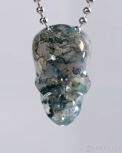 Hollow Essence - Gem Skull Pendant Necklace of Green Moss Agate Carved Hollow Skull - 9500438 - Skull Pendants
