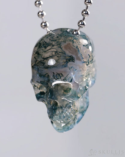 Hollow Essence - Gem Skull Pendant Necklace of Green Moss Agate Carved Hollow Skull - 9500438 - Skull Pendants