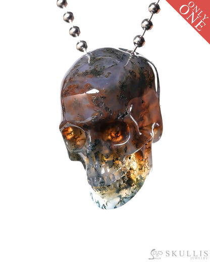 Hollow Essence - Gem Skull Pendant Necklace of Green Moss Agate Carved Hollow Skull - ZR19500439 - Skull Pendants
