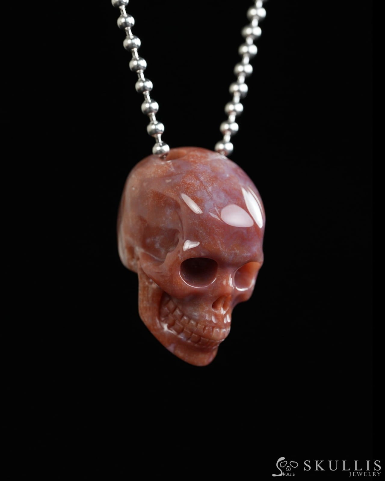 Hollow Essence - Gem Skull Pendant Necklace of Indian Agate Carved Hollow Skull - Y9900321 - Skull Pendants