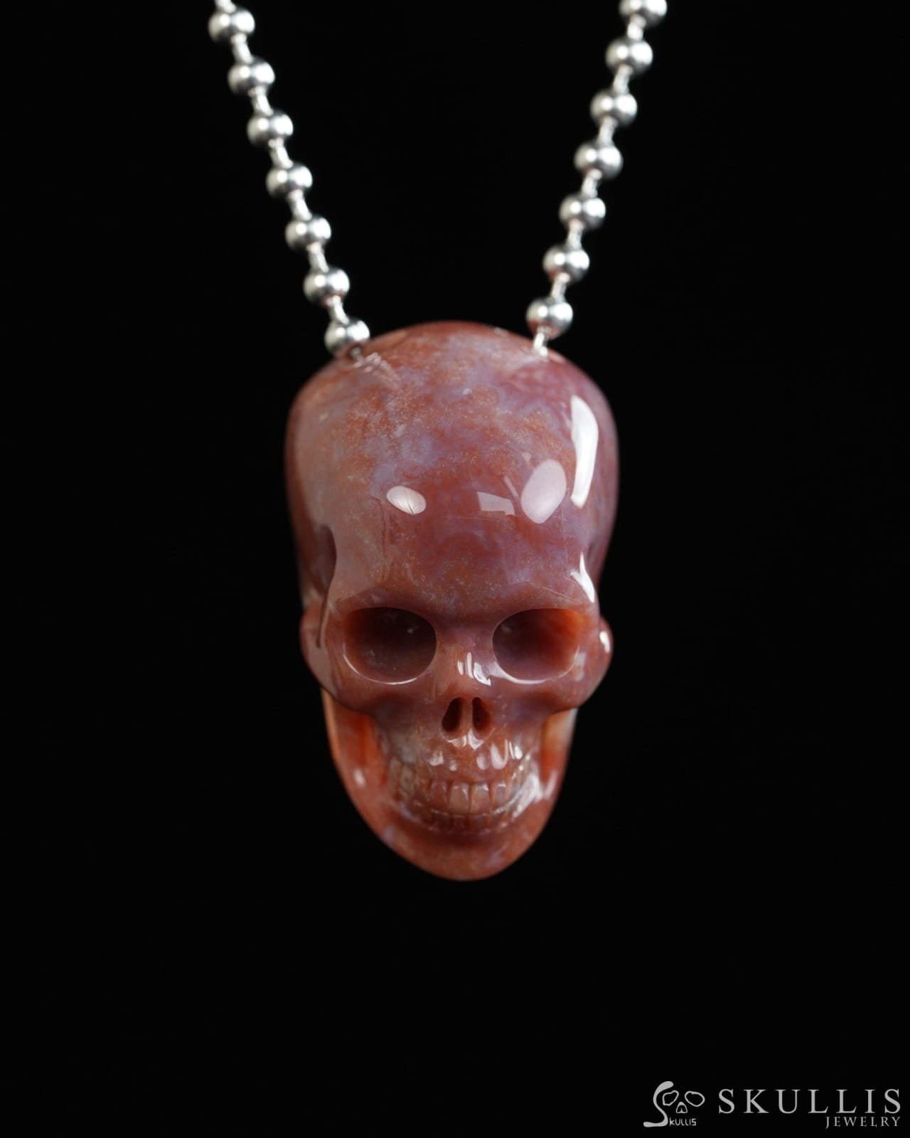 Hollow Essence - Gem Skull Pendant Necklace of Indian Agate Carved Hollow Skull - Y9900321 - Skull Pendants
