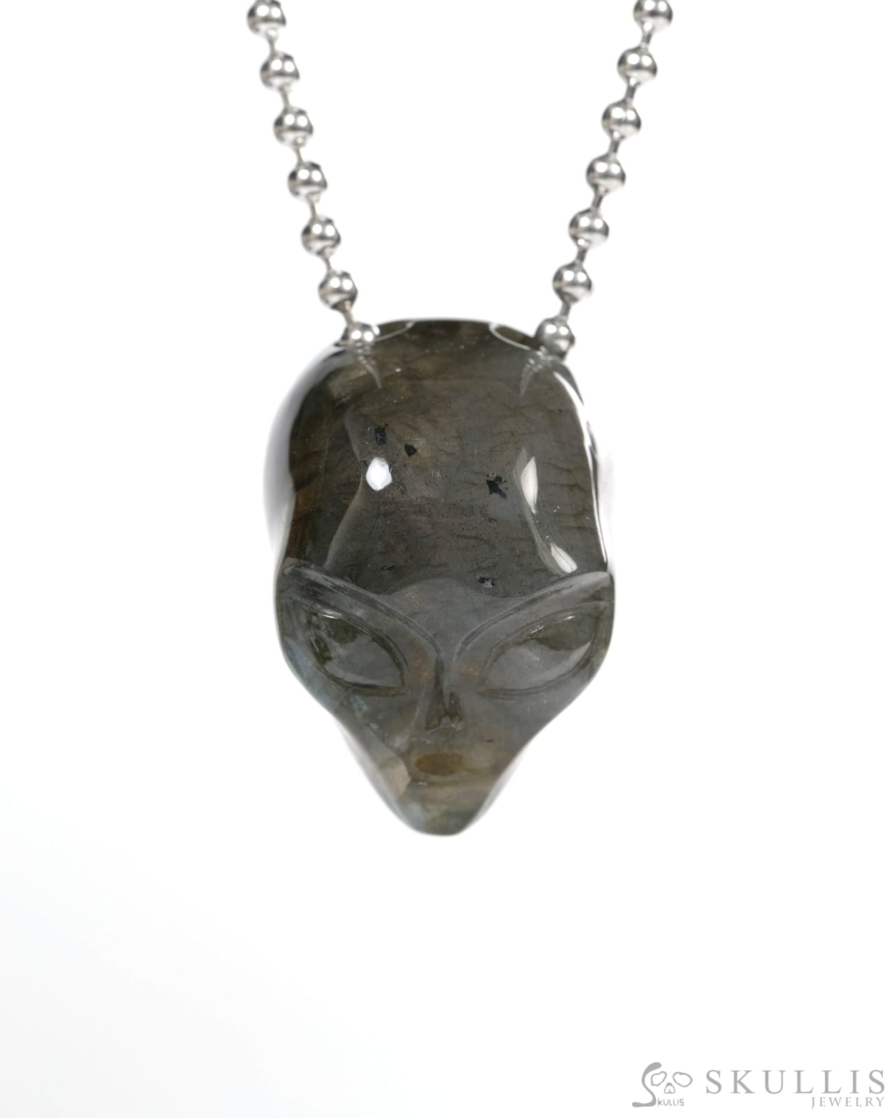 Hollow Essence - Gem Skull Pendant Necklace of Labradorite Carved Hollow Alien - Y9900355 - Skull Pendants