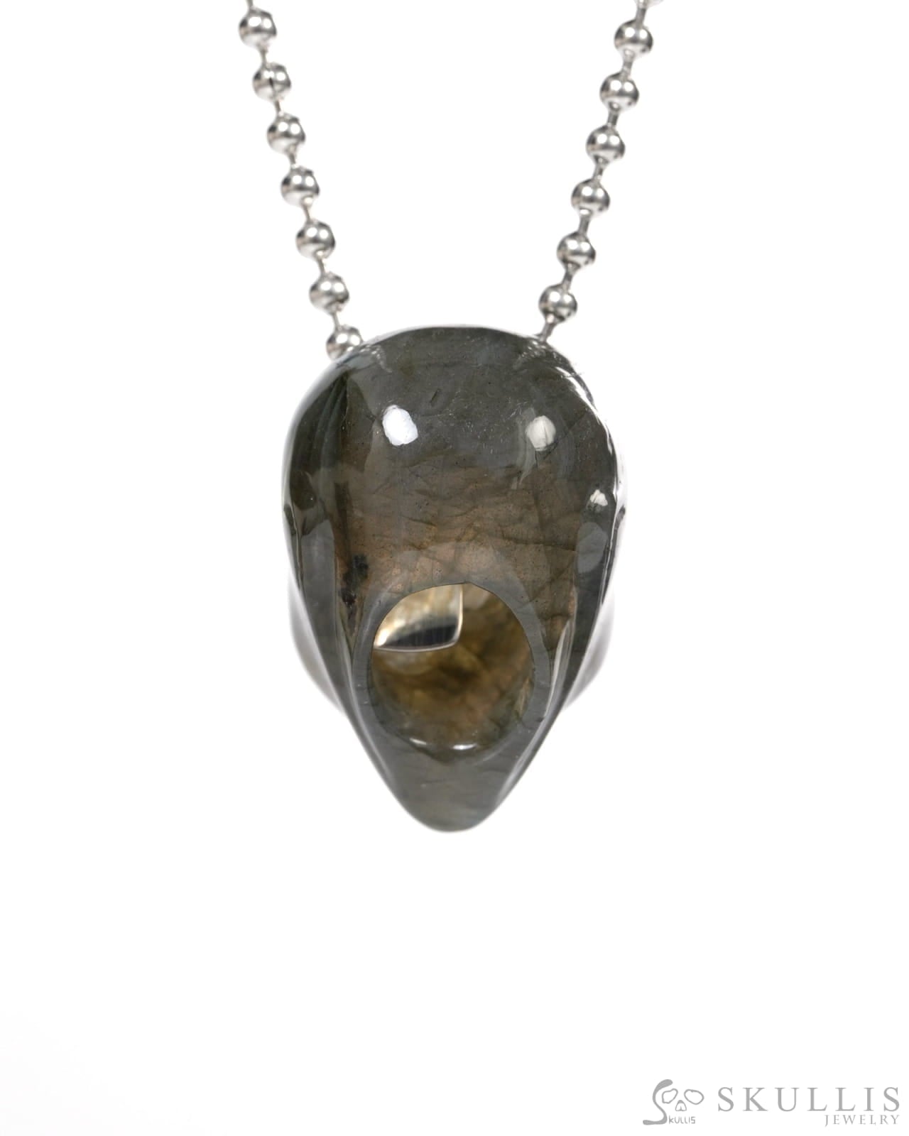 Hollow Essence - Gem Skull Pendant Necklace of Labradorite Carved Hollow Alien - Y9900355 - Skull Pendants