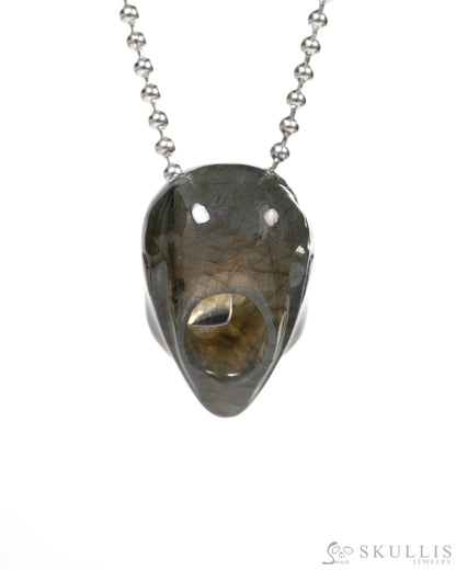 Hollow Essence - Gem Skull Pendant Necklace of Labradorite Carved Hollow Alien - Y9900355 - Skull Pendants