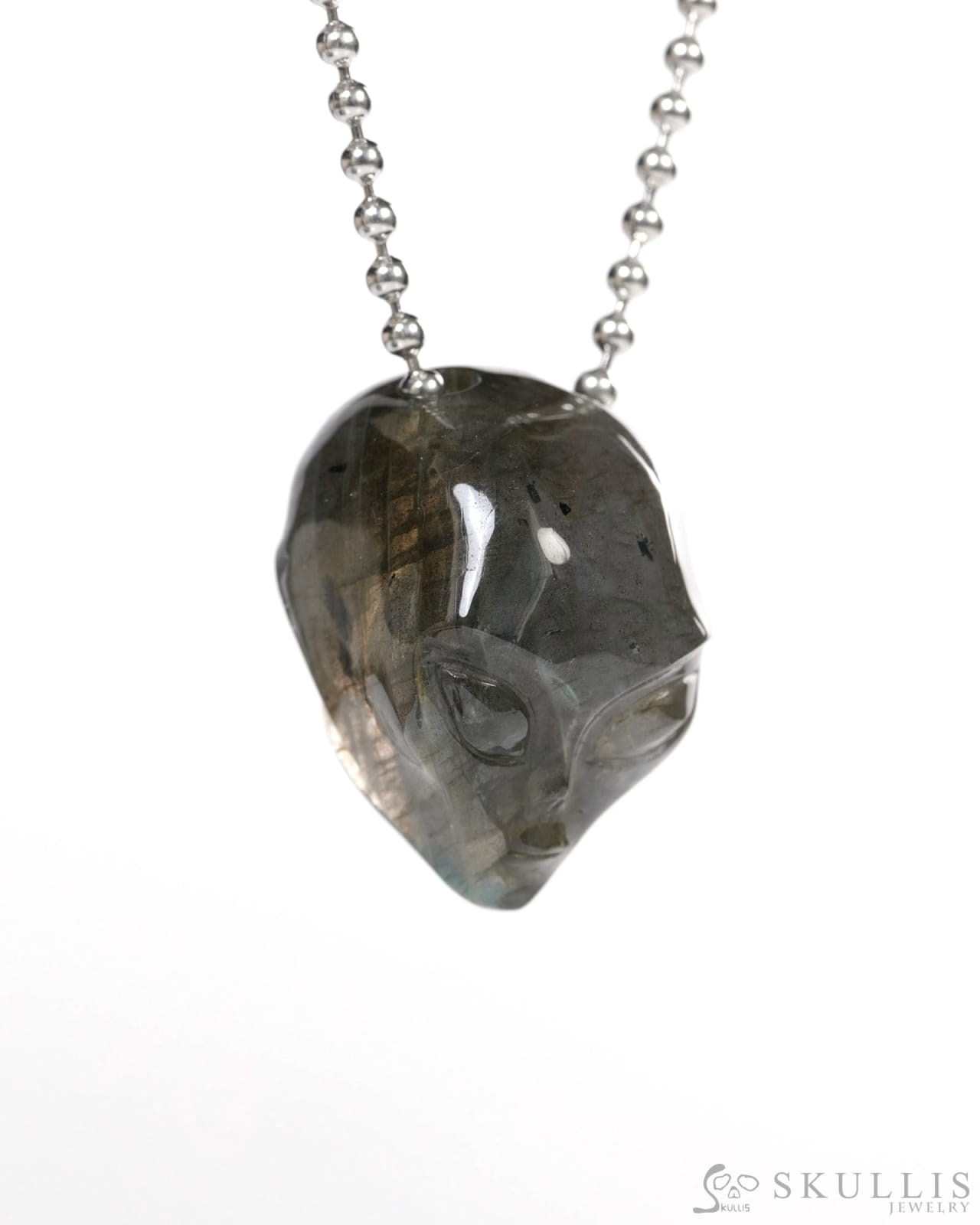 Hollow Essence - Gem Skull Pendant Necklace of Labradorite Carved Hollow Alien - Y9900355 - Skull Pendants