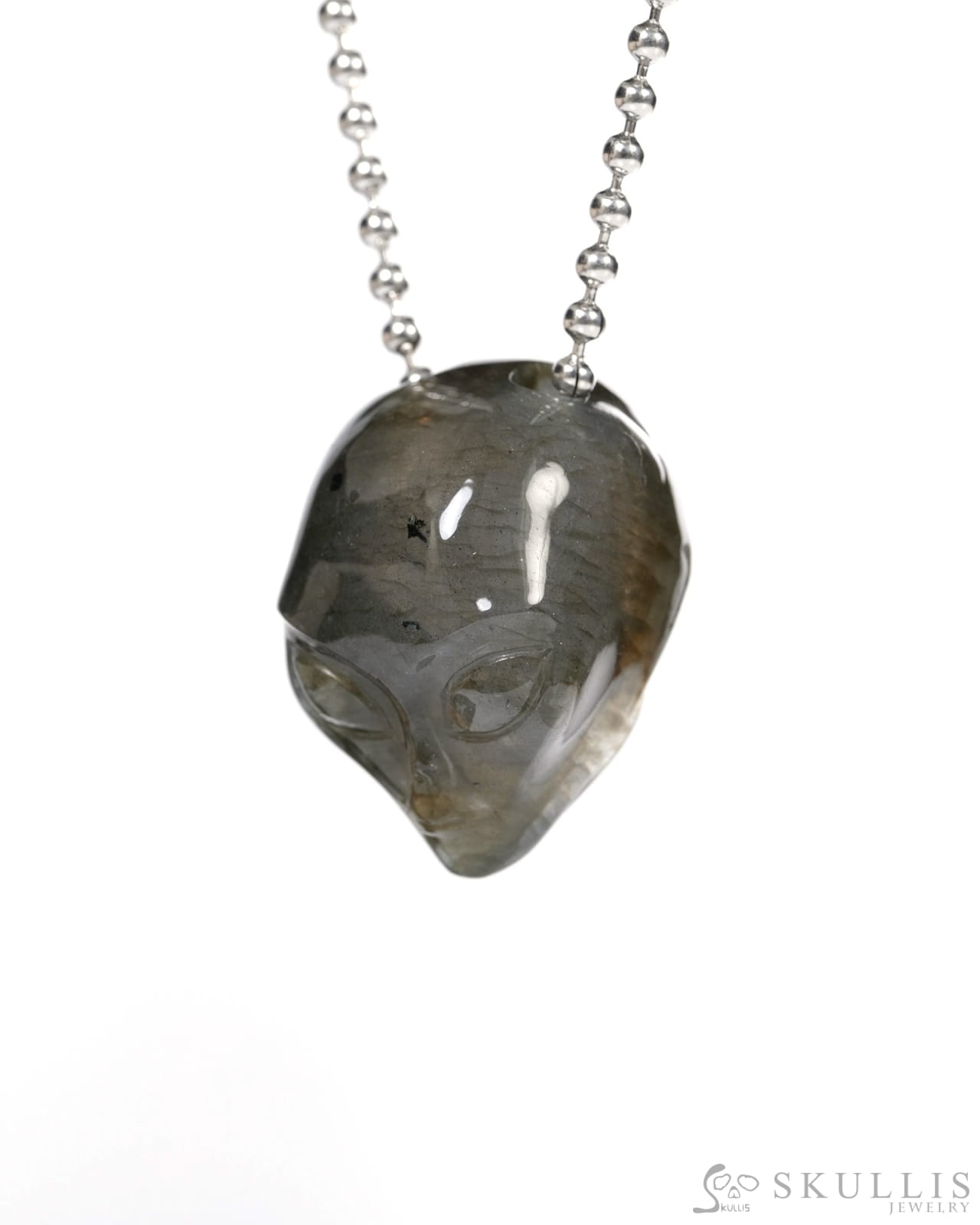 Hollow Essence - Gem Skull Pendant Necklace of Labradorite Carved Hollow Alien - Y9900355 - Skull Pendants