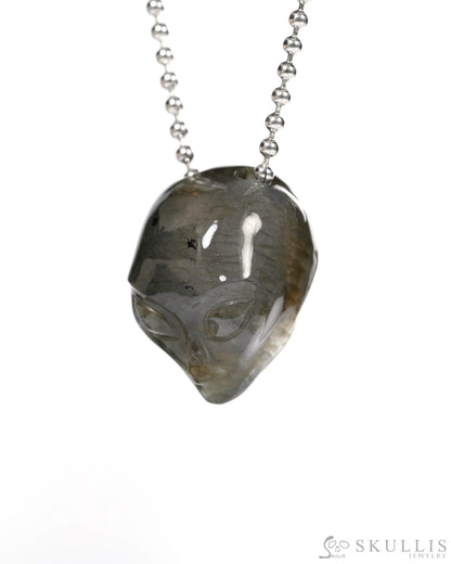 Hollow Essence - Gem Skull Pendant Necklace of Labradorite Carved Hollow Alien - Y9900355 - Skull Pendants