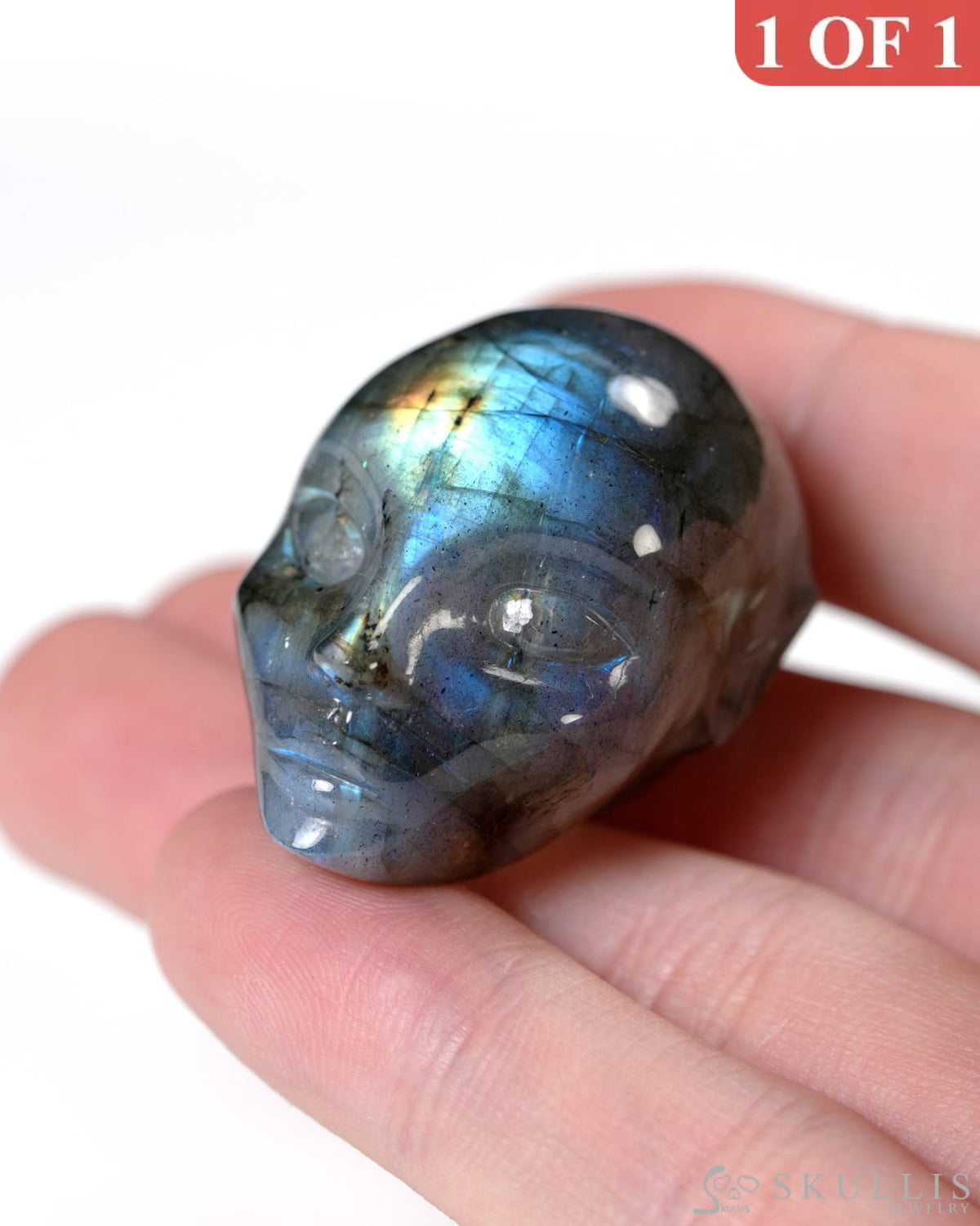 Hollow Essence - Gem Skull Pendant Necklace of Labradorite Carved Hollow Elf - Y9900354 - Skull Pendants