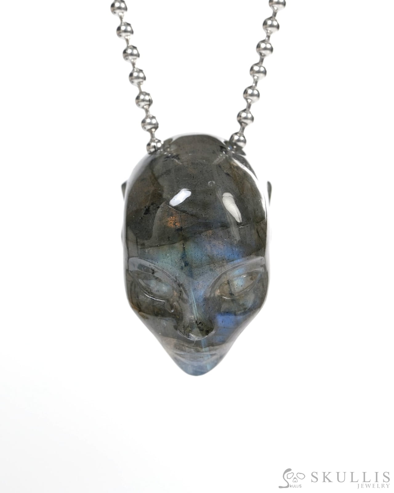 Hollow Essence - Gem Skull Pendant Necklace of Labradorite Carved Hollow Elf - Y9900354 - Skull Pendants
