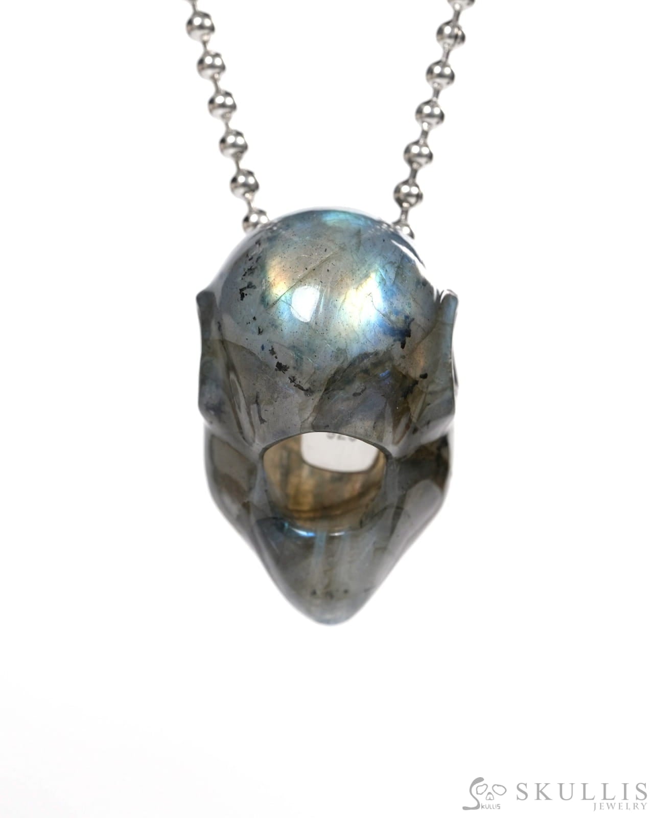 Hollow Essence - Gem Skull Pendant Necklace of Labradorite Carved Hollow Elf - Y9900354 - Skull Pendants