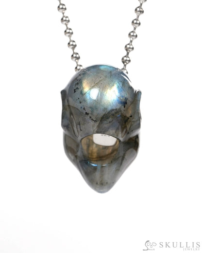 Hollow Essence - Gem Skull Pendant Necklace of Labradorite Carved Hollow Elf - Y9900354 - Skull Pendants