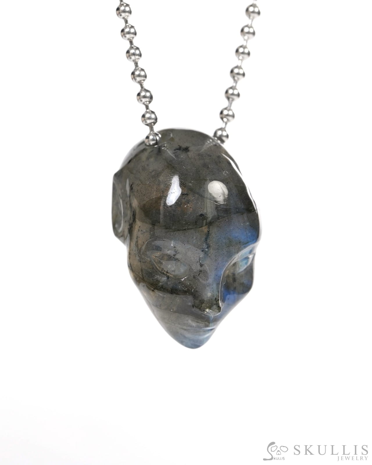 Hollow Essence - Gem Skull Pendant Necklace of Labradorite Carved Hollow Elf - Y9900354 - Skull Pendants