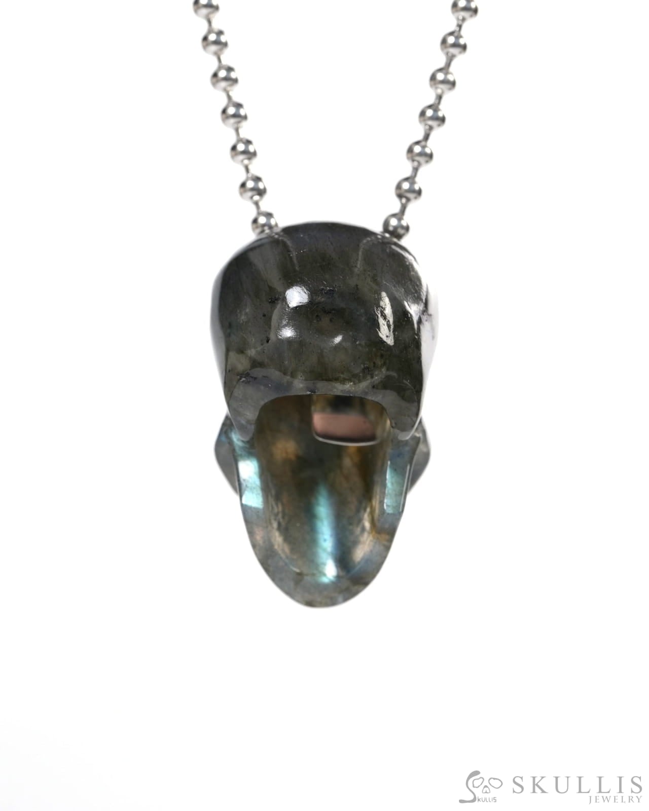 Hollow Essence - Gem Skull Pendant Necklace of Labradorite Carved Hollow Skull - Y9900345 - Skull Pendants