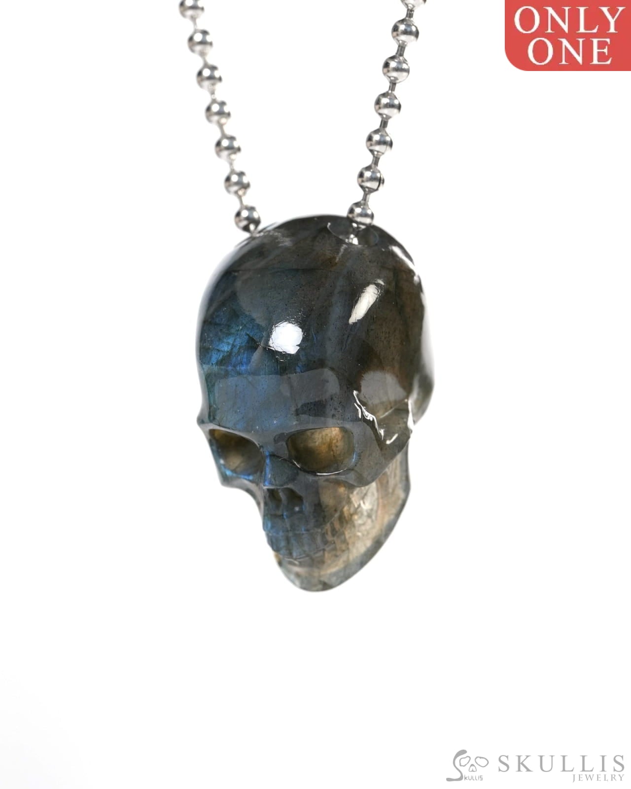Hollow Essence - Gem Skull Pendant Necklace of Labradorite Carved Hollow Skull - Y9900345 - Skull Pendants
