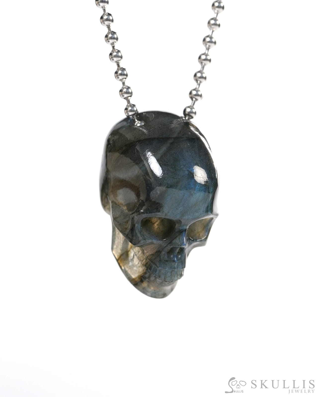 Hollow Essence - Gem Skull Pendant Necklace of Labradorite Carved Hollow Skull - Y9900345 - Skull Pendants
