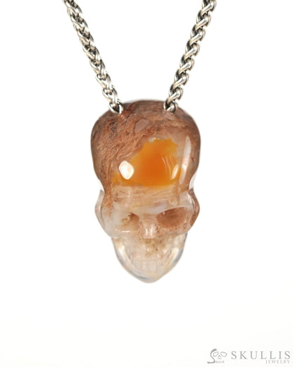 Hollow Essence - Gem Skull Pendant Necklace of Green Moss Agate Hand Carved Hollow Skull - 9900535 - Skull Pendants