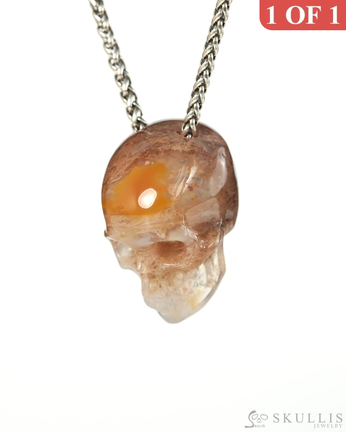 Hollow Essence - Gem Skull Pendant Necklace of Green Moss Agate Hand Carved Hollow Skull - 9900535 - Skull Pendants