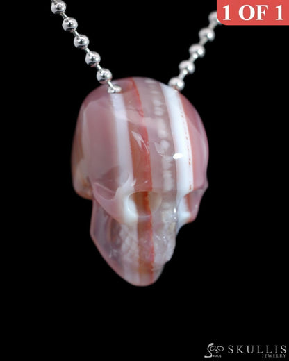 Gem Skull Pendant Necklace of Mozambique Agate Carved Hollow Skull with 925 Silver Chain - 9500204 Skull Pendants