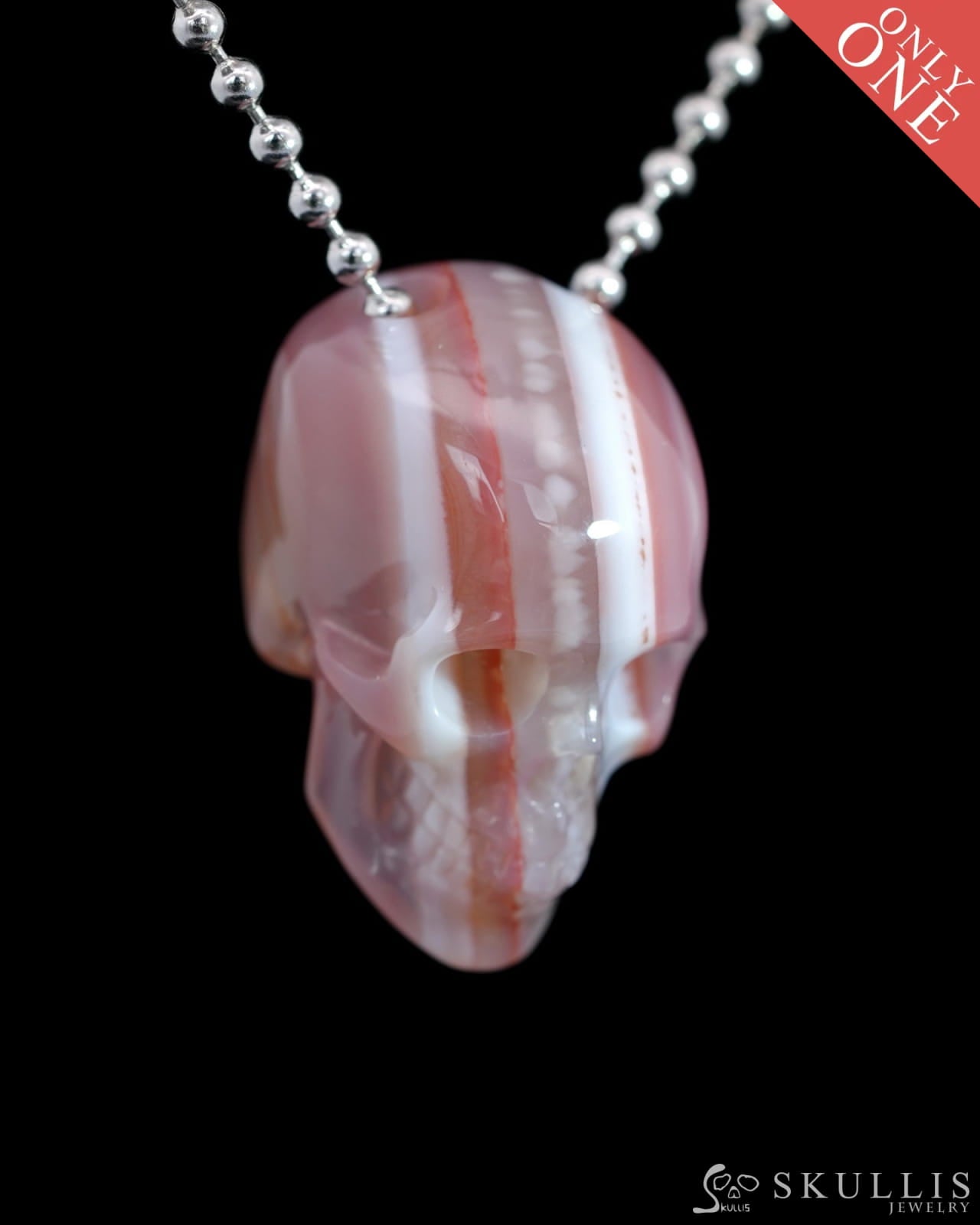 Gem Skull Pendant Necklace of Mozambique Agate Carved Hollow Skull with 925 Silver Chain - 9500204 Skull Pendants
