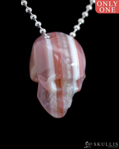 Gem Skull Pendant Necklace of Mozambique Agate Carved Hollow Skull with 925 Silver Chain - 9500204 Skull Pendants