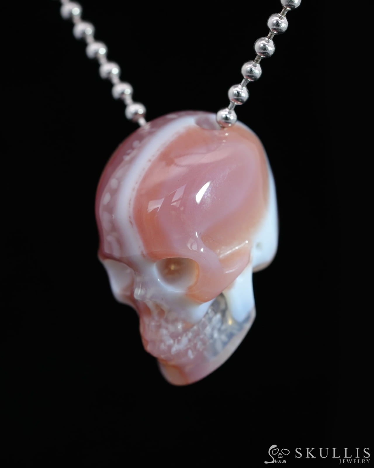 Gem Skull Pendant Necklace of Mozambique Agate Carved Hollow Skull with 925 Silver Chain - 9500204 Skull Pendants