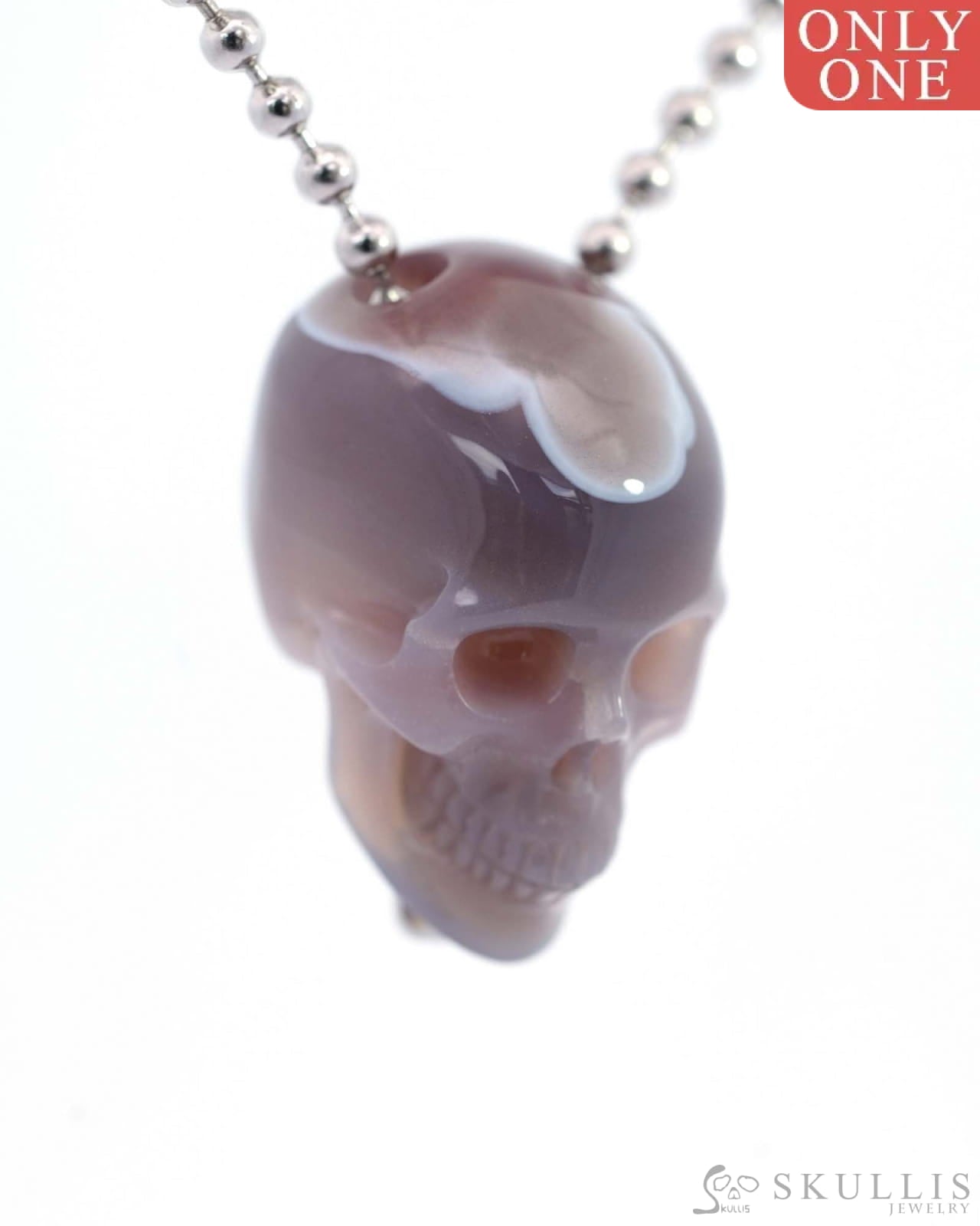 Gem Skull Pendant Necklace of Mozambique Agate Carved Hollow Skull with 925 Silver Chain - 9500205 Skull Pendants
