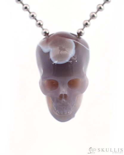 Gem Skull Pendant Necklace of Mozambique Agate Carved Hollow Skull with 925 Silver Chain - 9500205 Skull Pendants