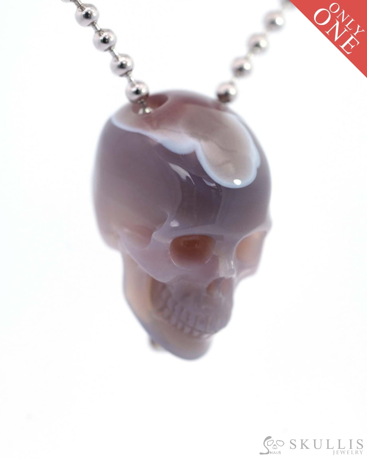 Gem Skull Pendant Necklace of Mozambique Agate Carved Hollow Skull with 925 Silver Chain - 9500205 Skull Pendants