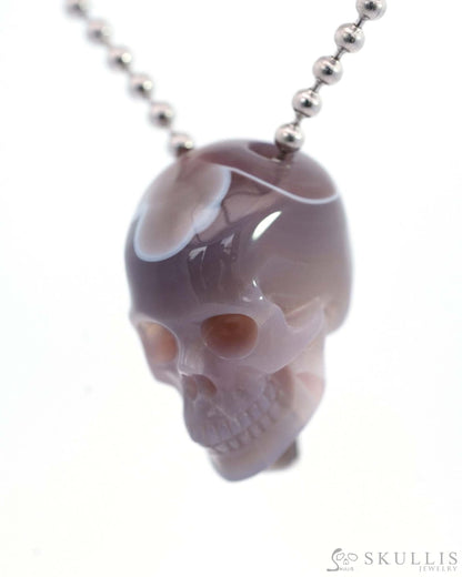 Gem Skull Pendant Necklace of Mozambique Agate Carved Hollow Skull with 925 Silver Chain - 9500205 Skull Pendants