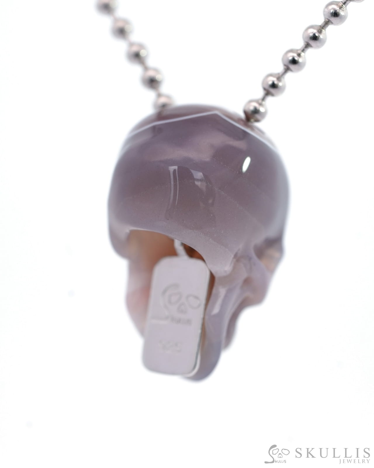 Gem Skull Pendant Necklace of Mozambique Agate Carved Hollow Skull with 925 Silver Chain - 9500205 Skull Pendants