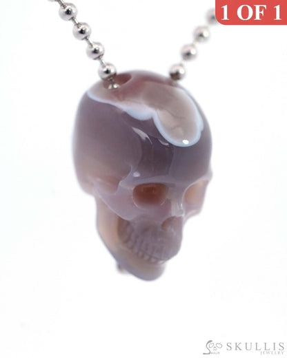 Gem Skull Pendant Necklace of Mozambique Agate Carved Hollow Skull with 925 Silver Chain - 9500205 Skull Pendants