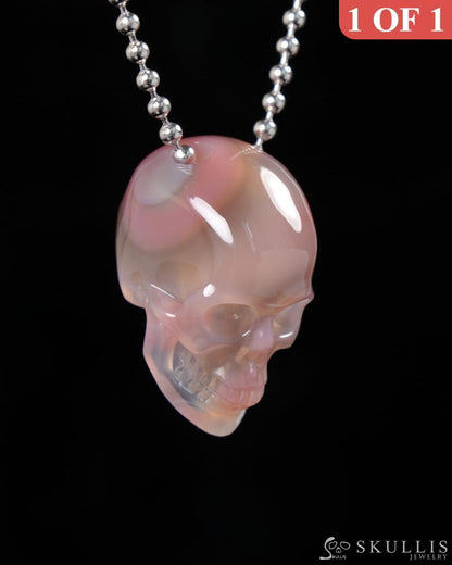 Gem Skull Pendant Necklace of Mozambique Agate Carved Hollow Skull with 925 Silver Chain - 9500346 Skull Pendants