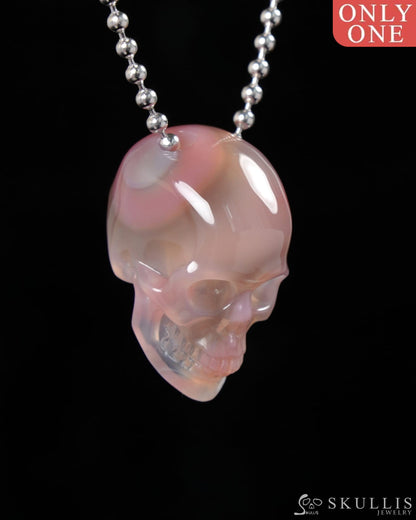 Gem Skull Pendant Necklace of Mozambique Agate Carved Hollow Skull with 925 Silver Chain - 9500346 Skull Pendants