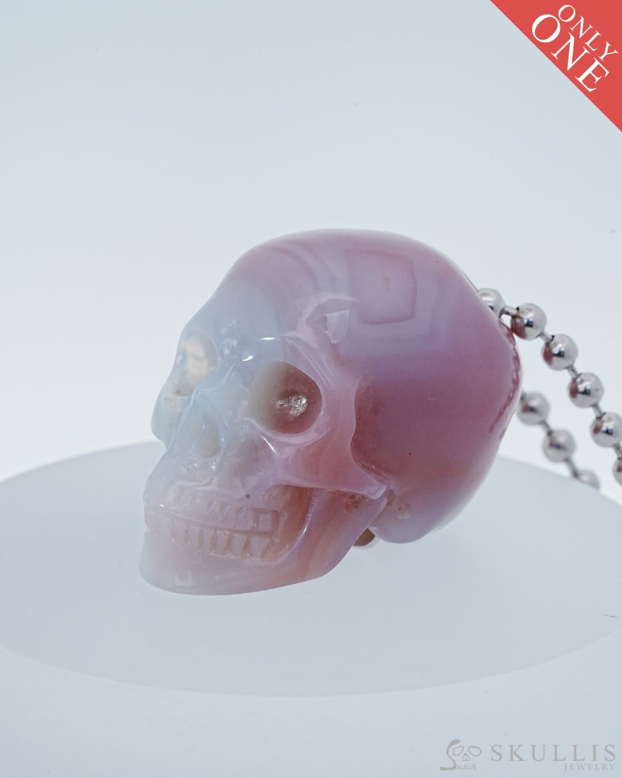 Gem Skull Pendant Necklace of Mozambique Agate Carved Hollow Skull with 925 Sterling Silver Chain - 9800146 Skull