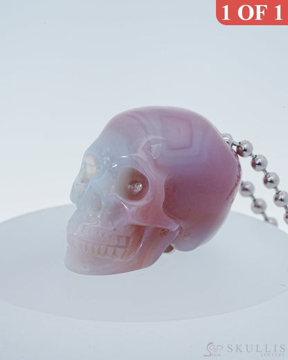 Gem Skull Pendant Necklace of Mozambique Agate Carved Hollow Skull with 925 Sterling Silver Chain - 9800146 Skull