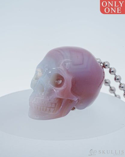 Gem Skull Pendant Necklace of Mozambique Agate Carved Hollow Skull with 925 Sterling Silver Chain - 9800146 Skull