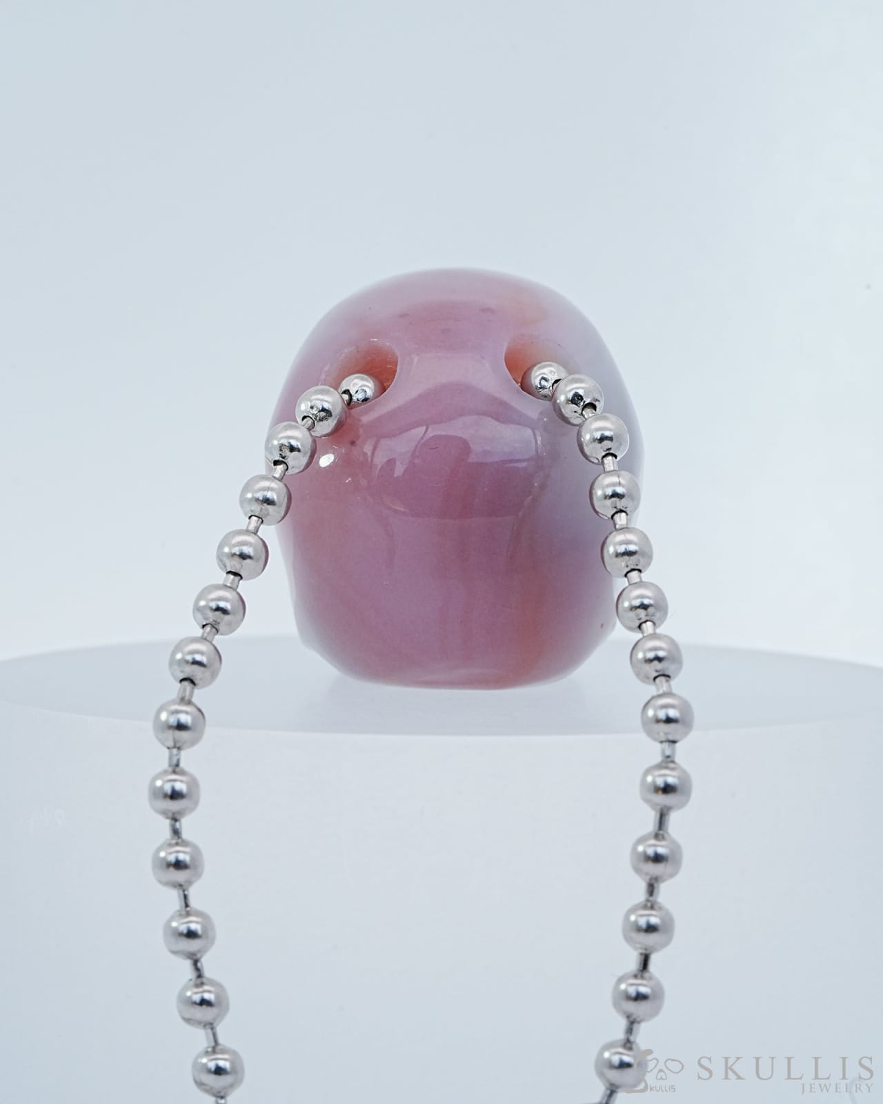 Gem Skull Pendant Necklace of Mozambique Agate Carved Hollow Skull with 925 Sterling Silver Chain - 9800146 Skull