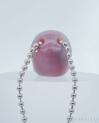Gem Skull Pendant Necklace of Mozambique Agate Carved Hollow Skull with 925 Sterling Silver Chain - 9800146 Skull