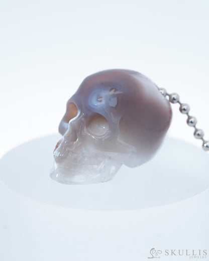 Gem Skull Pendant Necklace of Mozambique Agate Carved Hollow Skull with 925 Sterling Silver Chain - 9800193 Skull