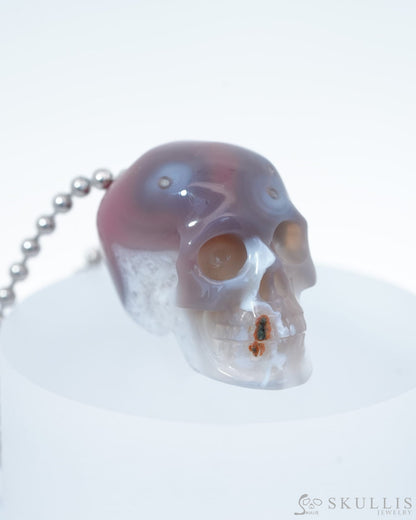Gem Skull Pendant Necklace of Mozambique Agate Carved Hollow Skull with 925 Sterling Silver Chain - 9800193 Skull