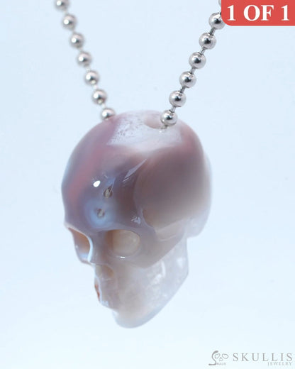 Gem Skull Pendant Necklace of Mozambique Agate Carved Hollow Skull with 925 Sterling Silver Chain - 9800193 Skull
